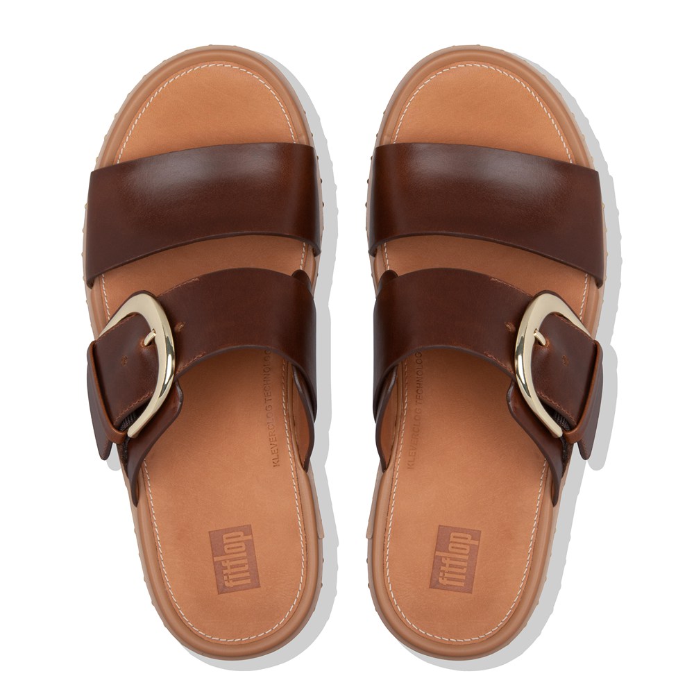 Fitflop Womens Platforms Brown - Pilar Leather Slide - ZD7248603